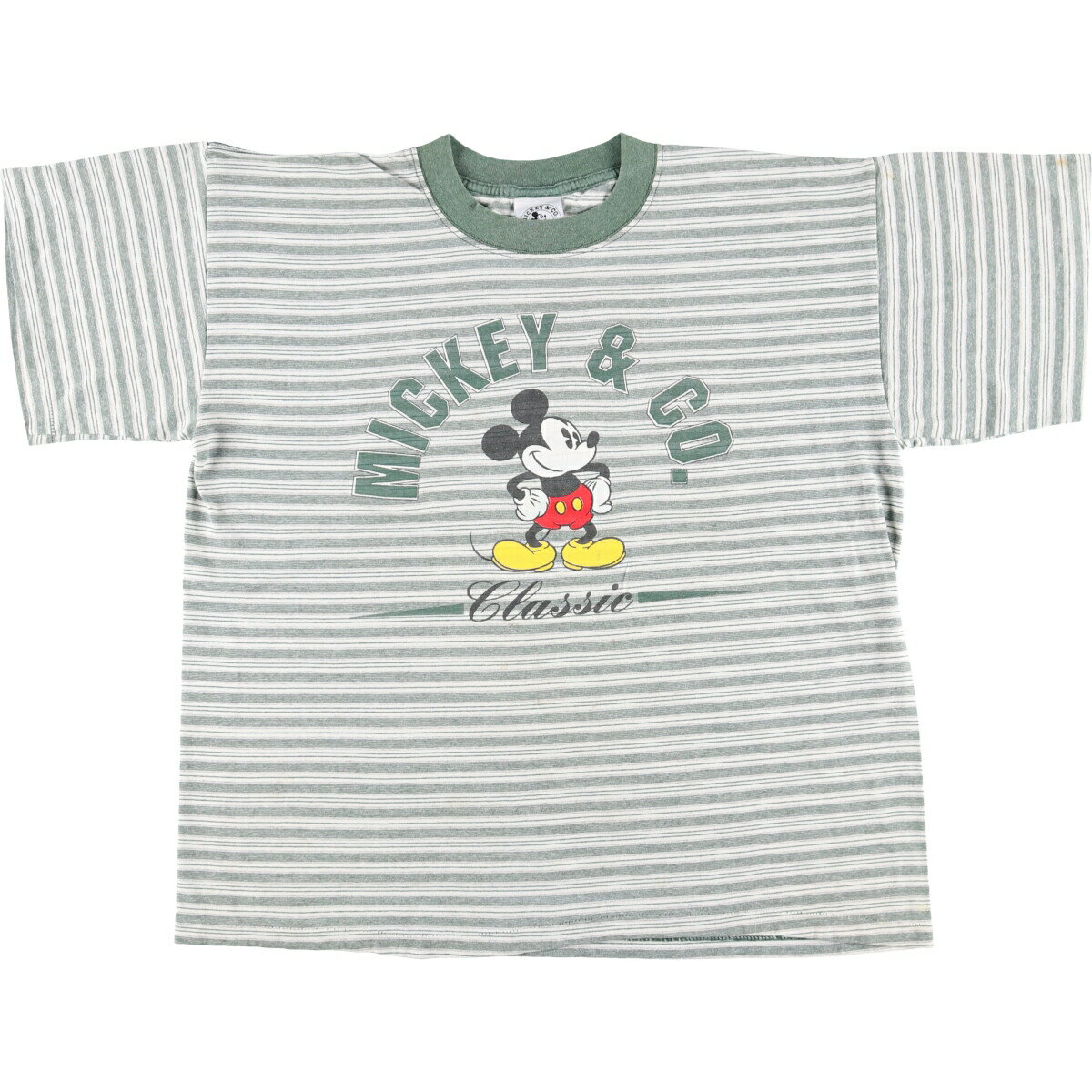 古着 90'S MICKEY&CO. MICKEY MOUSE ミッキーマウス ボーダー柄 キャラクタープリントTシャツ メンズXL相当 ヴィンテージ /eaa525196 【中古】 【250307】 【SS2509_10】