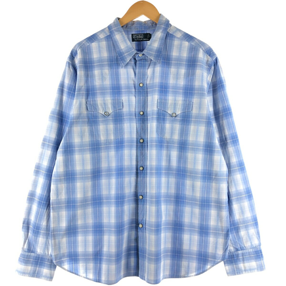 乐天商城 - 古着 ラルフローレン Ralph Lauren POLO by Ralph Lauren 長袖 ウエスタンネルチェックシャツ メンズXXL相当 /eaa526614 【中古】 【250310】 【SS2603_10】 ブルー系 春夏秋冬