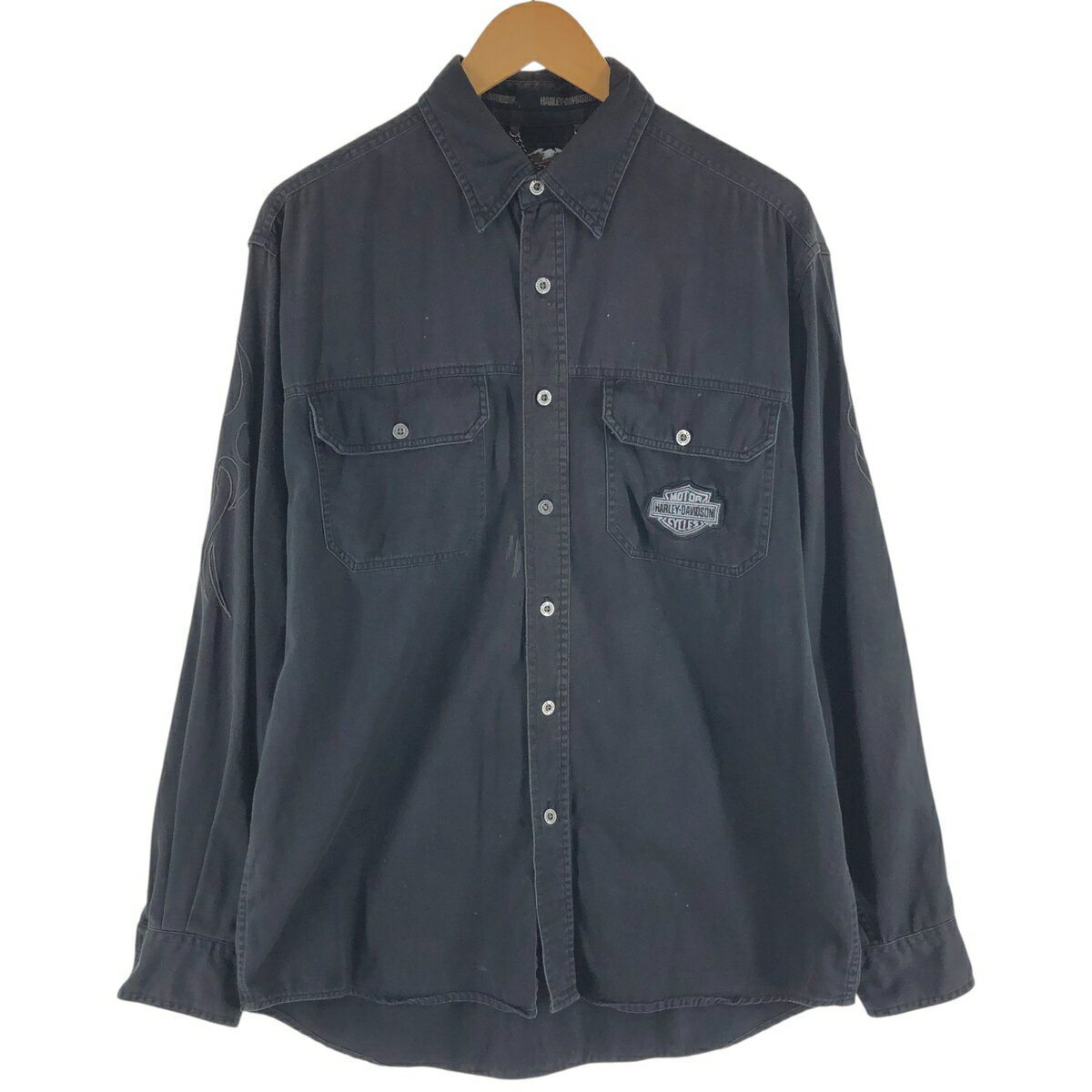 #ハーレーダビッドソン ワイシャツ メンズ デニム 長袖 スカル