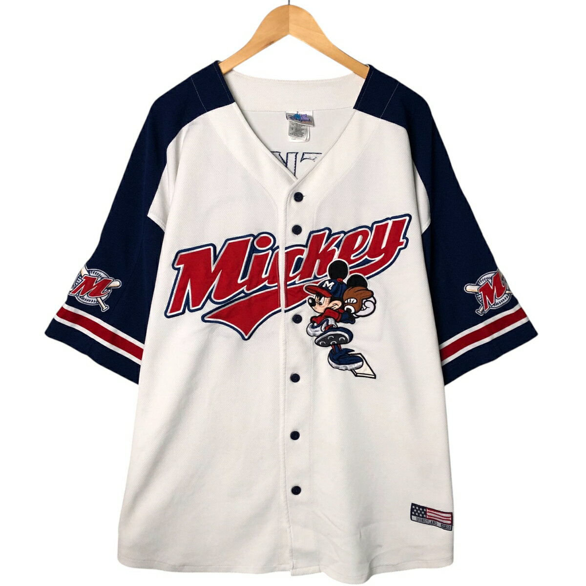 古着 DISNEYLAND RESORT MICKEY MOUSE ミッキーマウス メッシュ ゲームシャツ ベースボールシャツ メンズXL相当 /eaa530122 【中古】 【250325】 【NL2503】のサムネイル