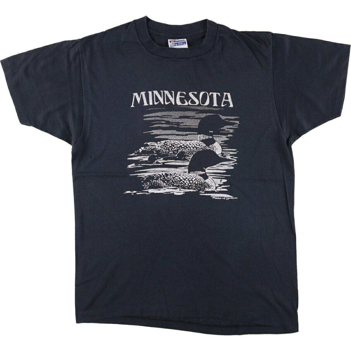 古着 80'S ヘインズ Hanes Fifty-Fifty 青タグ カモ柄 アニマルTシャツ USA製 メンズL相当 ヴィンテージ /eaa530171 【中古】 【250330】