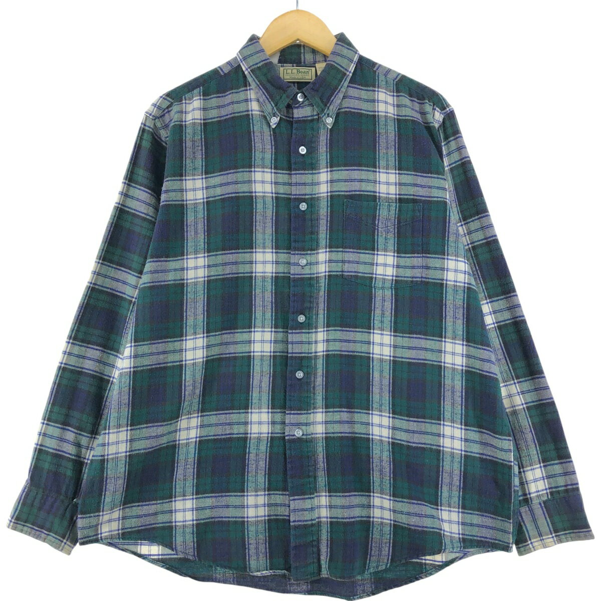 樂天商城 - 古着 80~90'S エルエルビーン L.L.Bean 長袖 ボタンダウン フランネルチェックシャツ USA製 メンズL相当 ヴィンテージ /eaa531247 【中古】 【250324】 【SS2603_50】 グリーン系 春夏秋冬