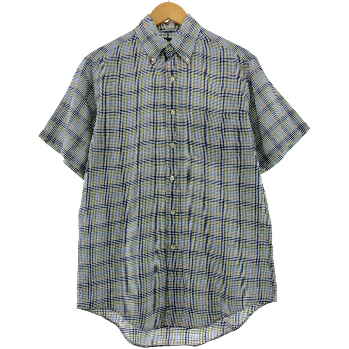 古着 ブルックスブラザーズ Brooks Brothers チェック柄 半袖 リネン ボタンダウンシャツ メンズS相当 /eaa531570 【中古】 【250402】
