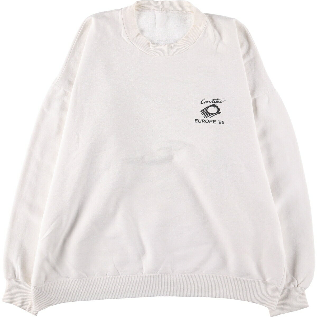 商品詳細 ブランド・UNKNOWN・ 特徴・クルーネック(丸首)・長袖・バックプリント・ヴィンテージ・ モデル/形状・プリントスウェットシャツ トレーナー・ 素材・不明・ 色・ホワイト系 白色・ 柄・プリント・ 生産国・不明・ 年代・90年...