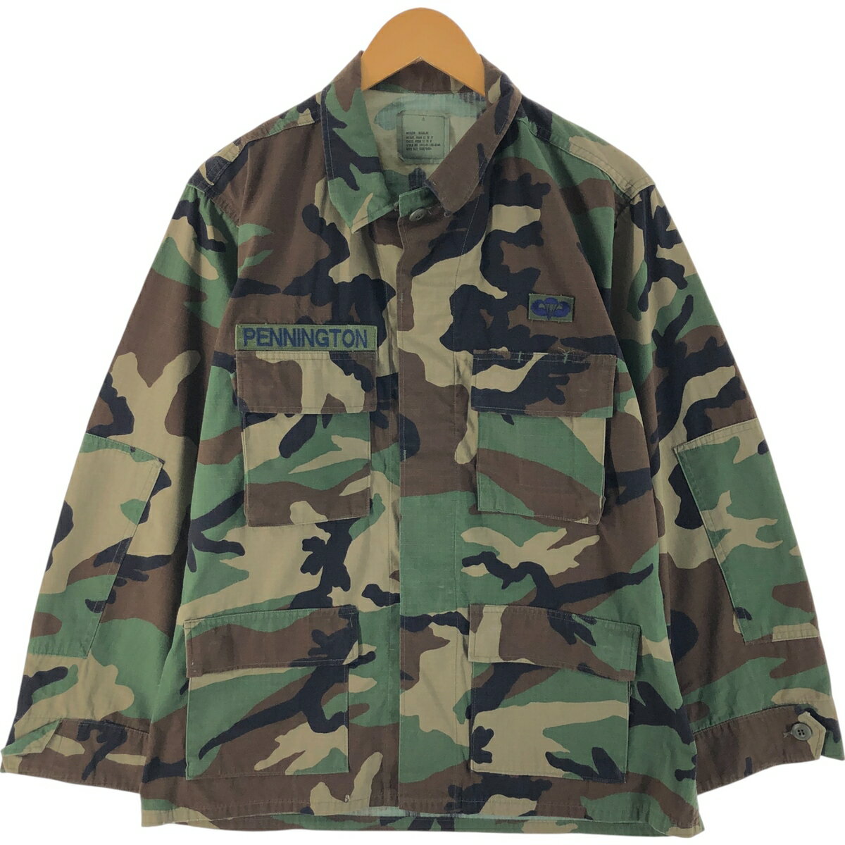 古着 米軍実品 90'S 迷彩柄 ウッドランドカモ リップストップ B.D.U ミリタリージャケット USA製 MEDIUM REGULAR メンズM相当 /eaa532835 【中古】 【250329】