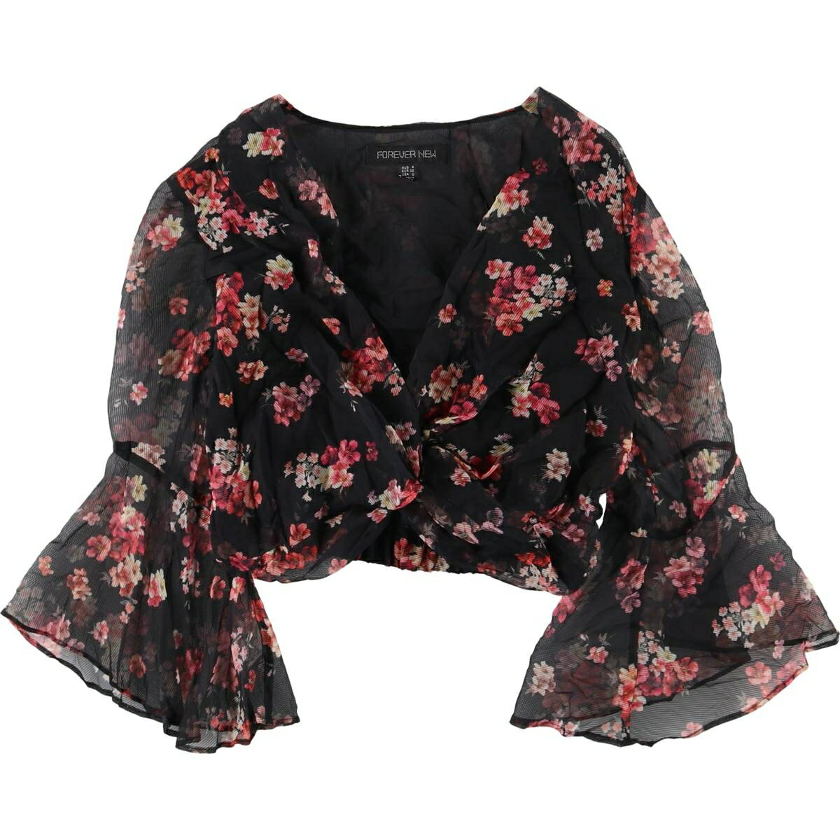 古着 FOREVER NEW 花柄 クロップド丈 七分袖 シースルー ブラウス レディースS相当 /eaa533449 【中古】 【250405】 【Elulu/エルル】