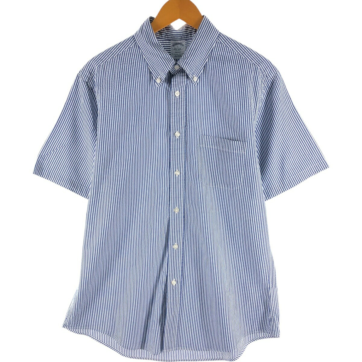 古着 ブルックスブラザーズ Brooks Brothers Est.1818 シアサッカー 半袖 ボタンダウン ストライプシャツ メンズL相当 /eaa534183 【中古】 【250407】
