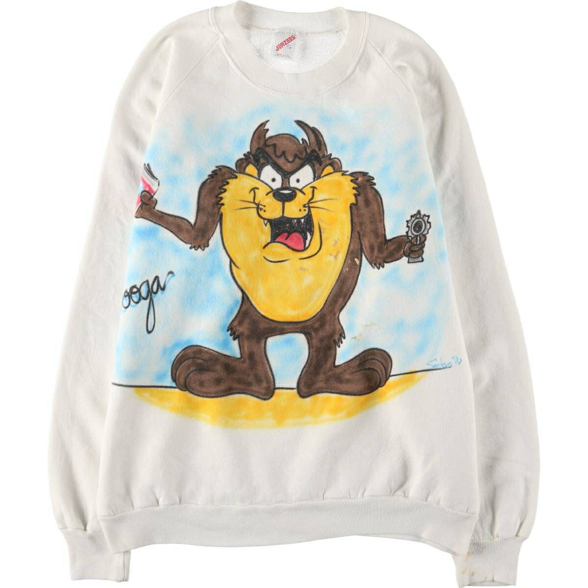 古着 90'S ジャージーズ Jerzees LOONEY TUNES ルーニーテューンズ ハンドペイント タズマニアンデビル キャラクタースウェットシャツ トレーナー USA製 メンズXL相当 ヴィンテージ /eaa534965 【中古】 【250411】