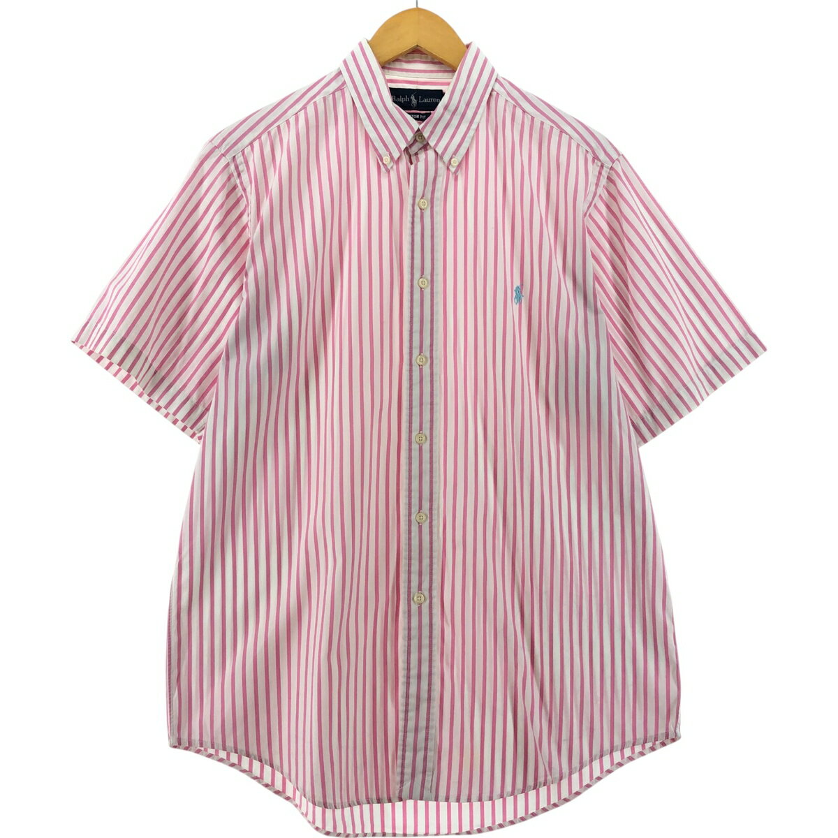 古着 ラルフローレン Ralph Lauren CUSTOM FIT 半袖 ボタンダウン ストライプシャツ メンズL相当 /eaa535578 【中古】 【250406】