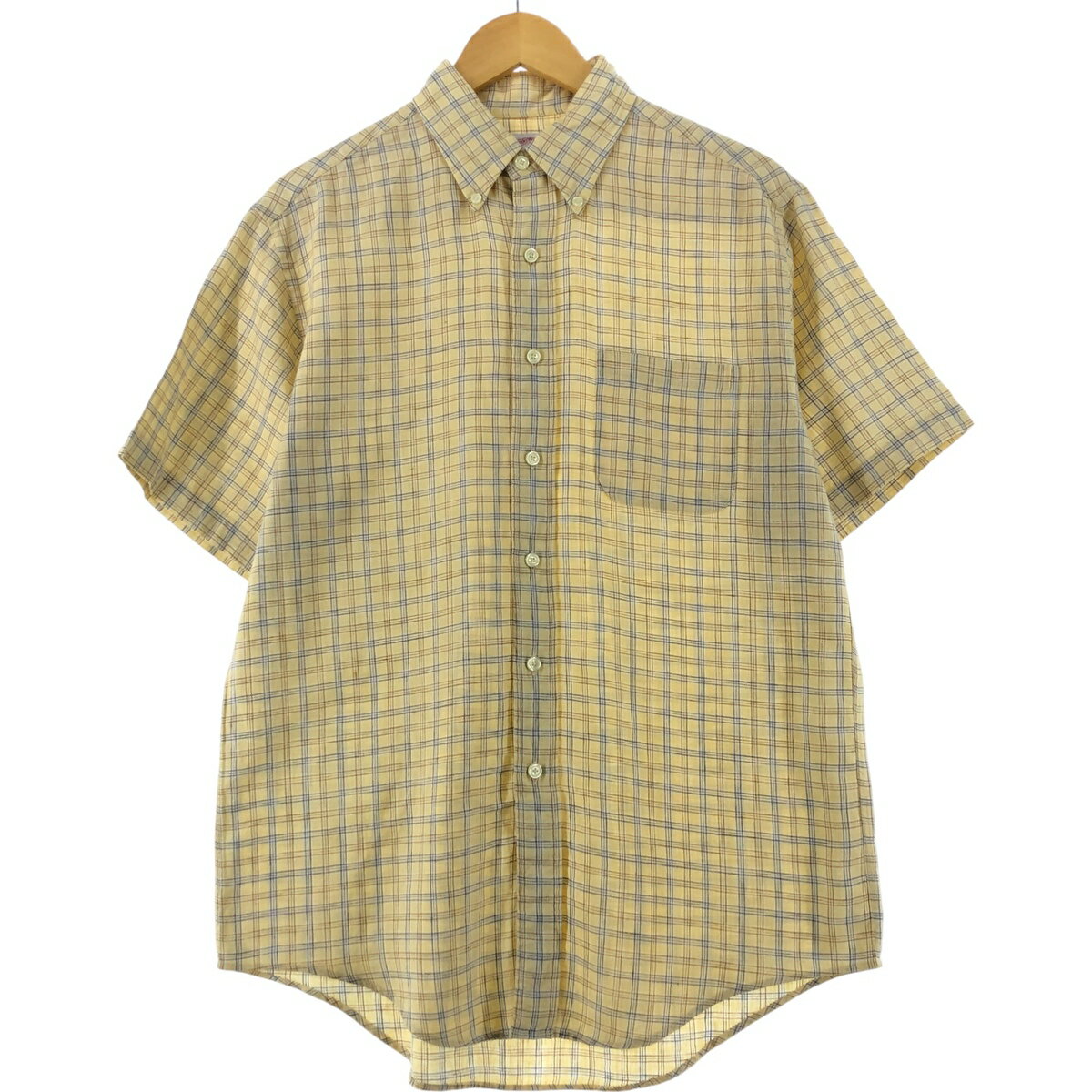 古着 ブルックスブラザーズ Brooks Brothers Est.1818 チェック柄 半袖 リネン ボタンダウンシャツ メンズM相当 /eaa536098 【中古】 ..