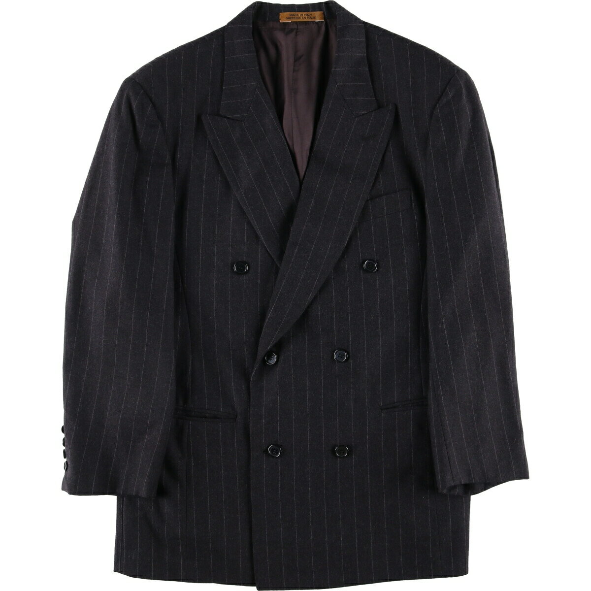 古着 ダナキャラン DONNAKARAN SIGNATURE ストライプ柄 ピークドラペル ダブルブレスト ウールテーラードジャケット イタリア製 メンズL相当 /eaa536827 【中古】 【250417】