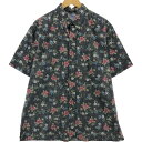 古着 90'S レインスプーナー REYNSPOONER 水着タグ ビキニタグ 総柄 花柄 ボタンダウン ハワイアンアロハシャツ ハワイ製 メンズXL相当 ヴィ...