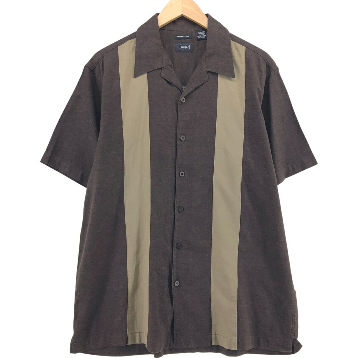 古着 ハガ— haggar 半袖 オープンカラー コットン×リネンシャツ ボックスシャツ メンズL相当 /eaa538767 【中古】 【250418】