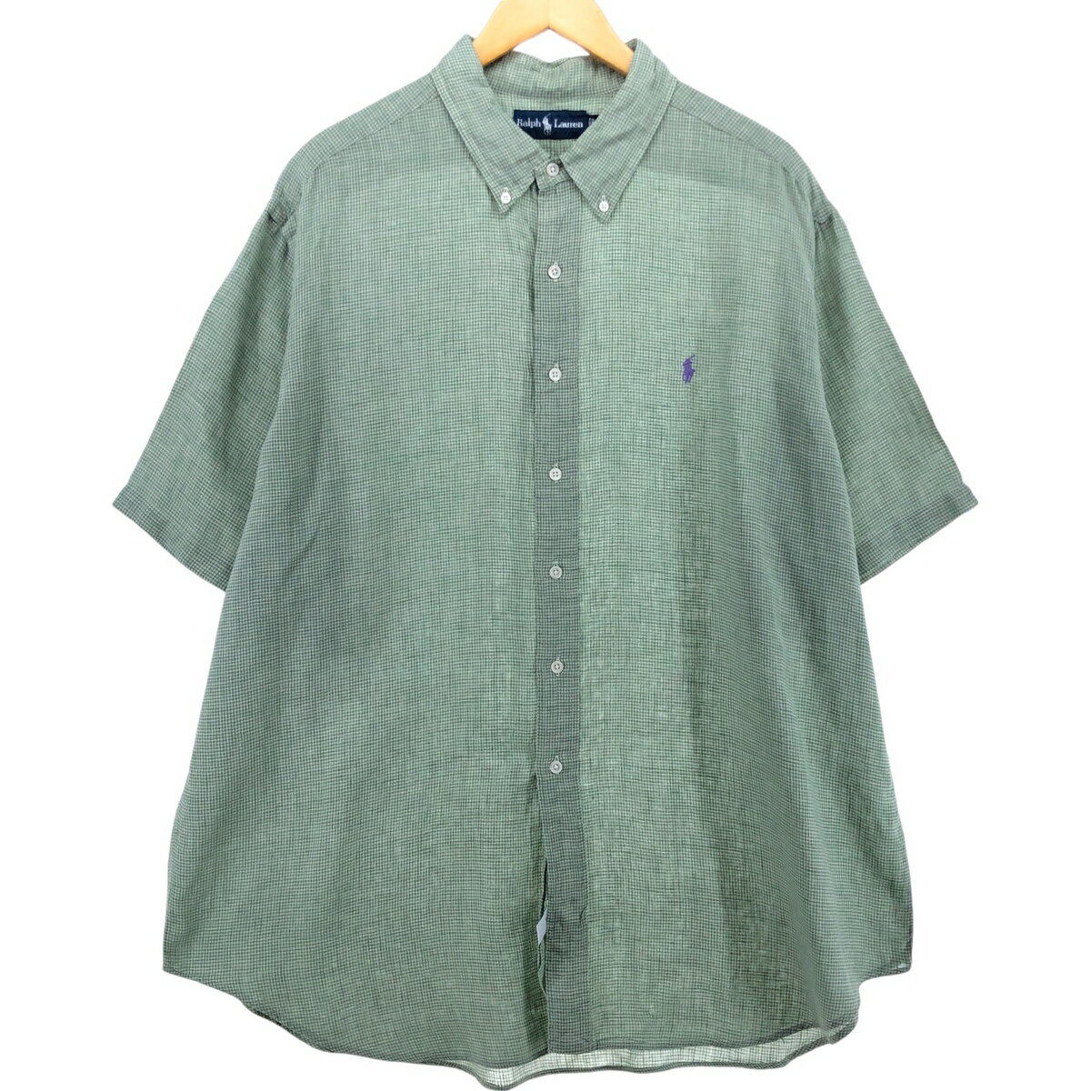 古着 ラルフローレン Ralph Lauren チェック柄 半袖 リネン ボタンダウンシャツ メンズXXL相当 /eaa539132 【中古】 【250422】 【SS2509_10】