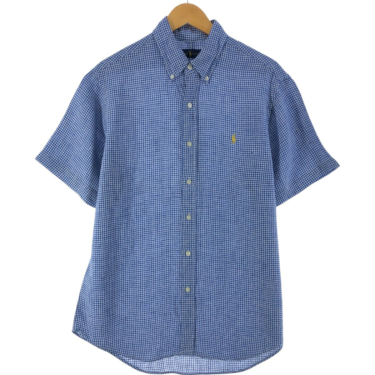樂天商城 - 古着 ラルフローレン Ralph Lauren ギンガムチェック 半袖 リネン ボタンダウンシャツ メンズM相当 /eaa539157 【中古】 【250420】 【SS2603_50】