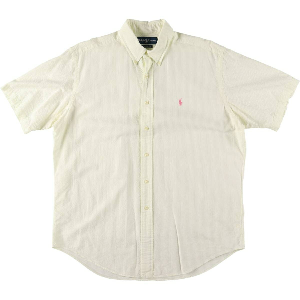 樂天商城 - 古着 ラルフローレン Ralph Lauren CLASSIC FIT シアサッカー 半袖 ボタンダウン ストライプシャツ メンズL相当 /eaa539474 【中古】 【250418】 【SS2603_10】