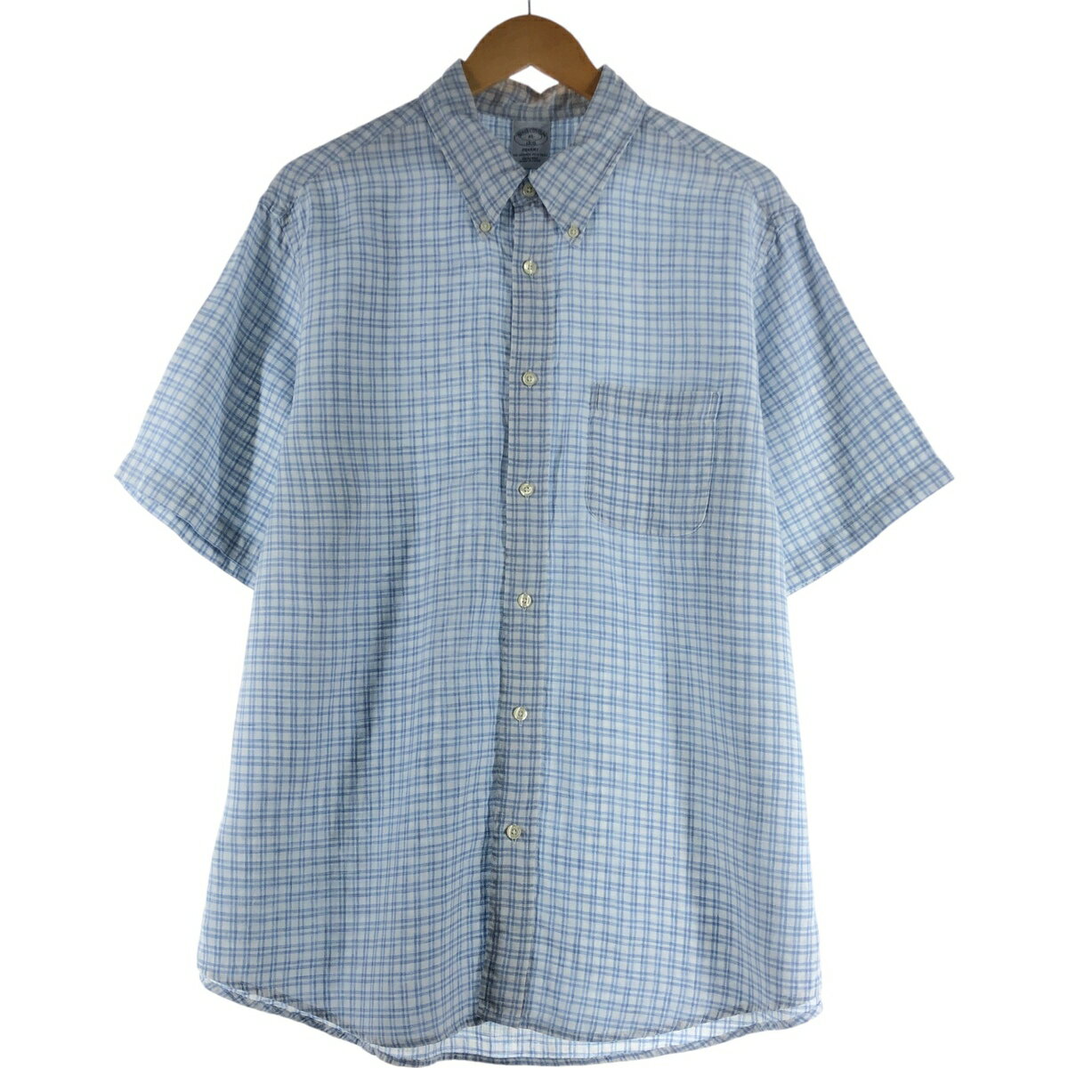 樂天商城 - 古着 ブルックスブラザーズ Brooks Brothers 1818 チェック柄 半袖 リネン ボタンダウンシャツ メンズXL相当 /eaa539756 【中古】 【250420】 【SS2603_50】
