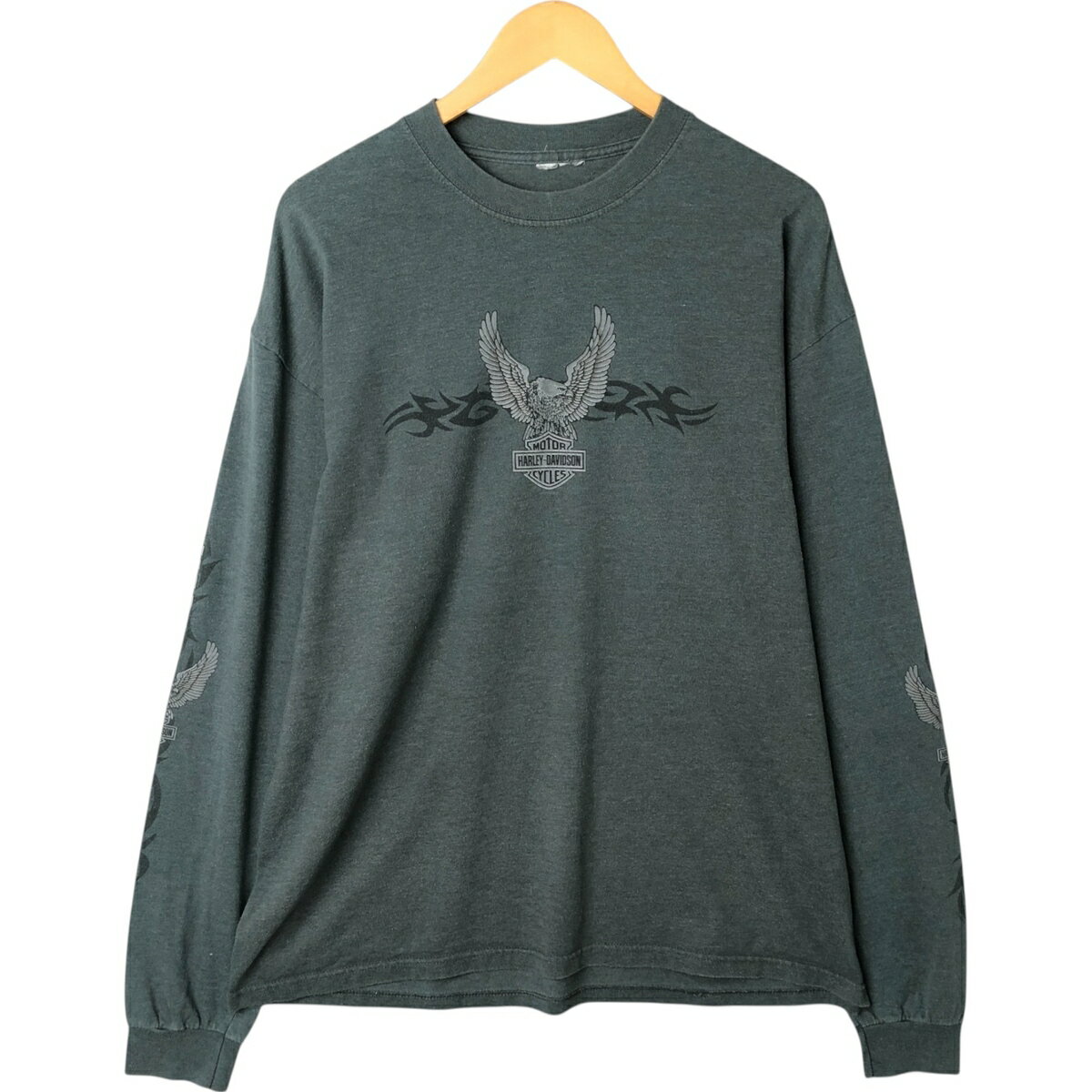 古着 ハーレーダビッドソン Harley-Davidson 鷲柄 イーグル柄 ドクロ柄 スカル柄 ファイヤーパターン バックプリント ロングTシャツ ロンT メンズL相当/eaa540528 【中古】 【250425】 【NL2503】
