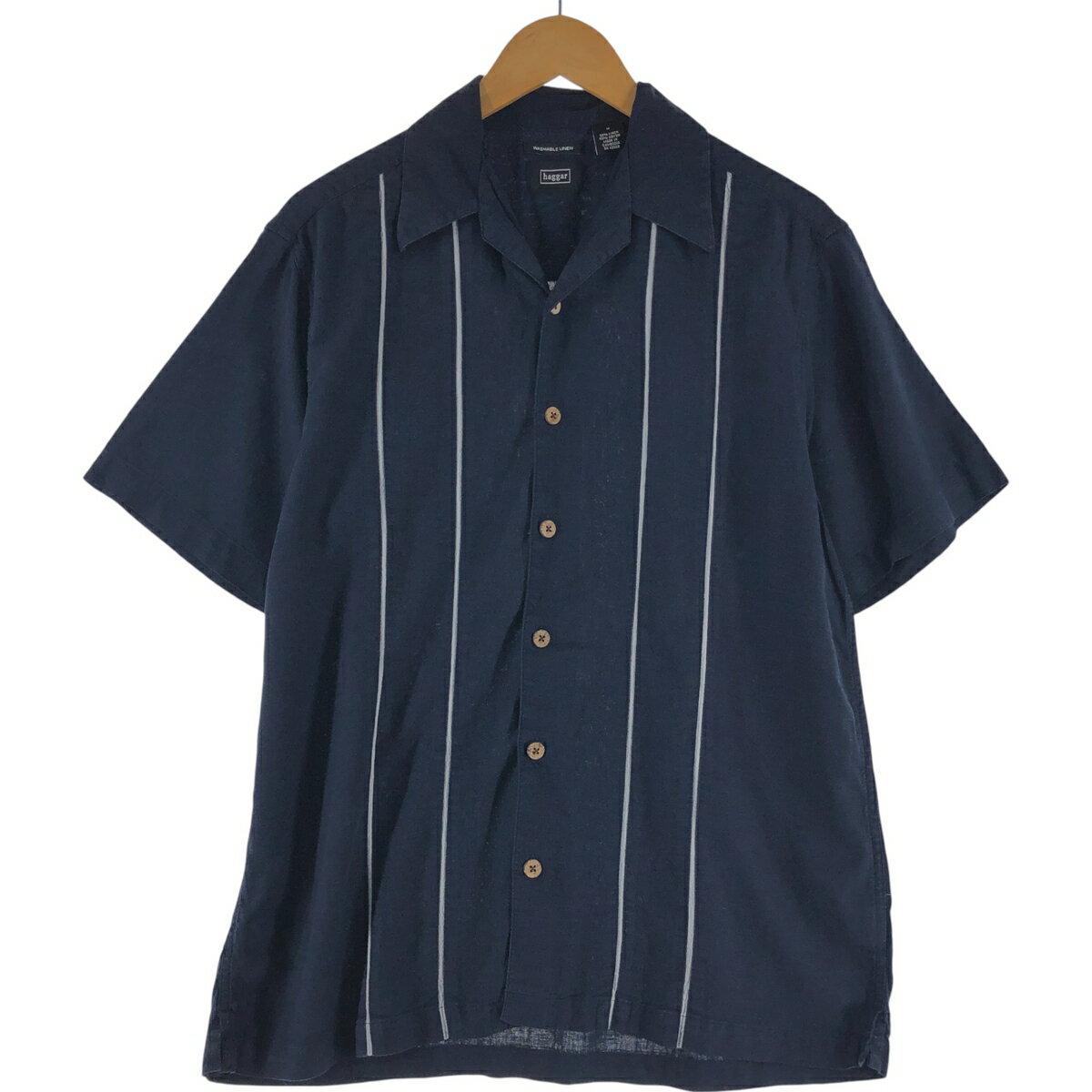 樂天商城 - 古着 haggar 半袖 オープンカラー レーヨン×リネンシャツ ボックスシャツ メンズM相当 /eaa541066 【中古】 【250422】 【SS2603_50】