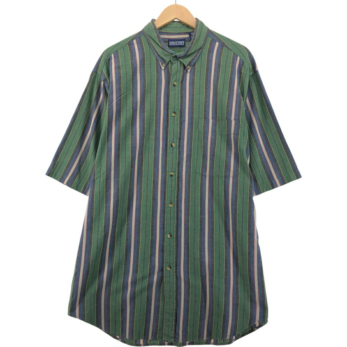 古着 ランズエンド LANDS' END 半袖 ボタンダウン ストライプシャツ メンズXL相当 /eaa541902 【中古】 【250507】 【SS2603_30】