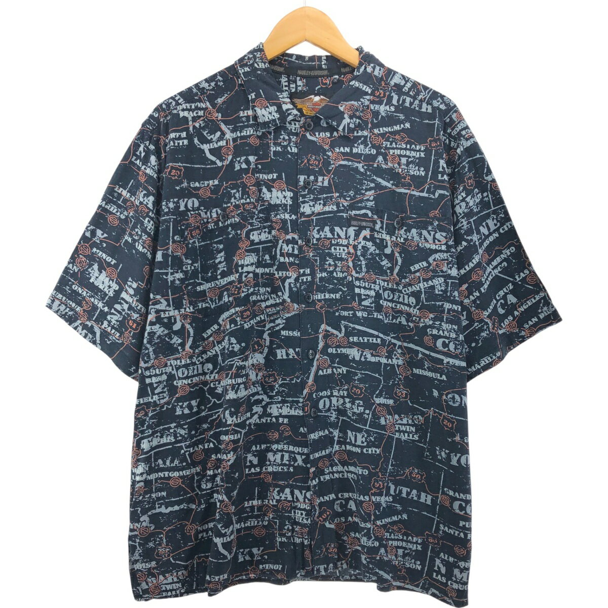 古着 90'S ハーレーダビッドソン Harley-Davidson 総柄 ボックスシャツ レーヨン 隠しボタンダウン ハワイアンアロハシャツ メンズXL相当 ヴィンテージ /eaa541944 【中古】 【250430】