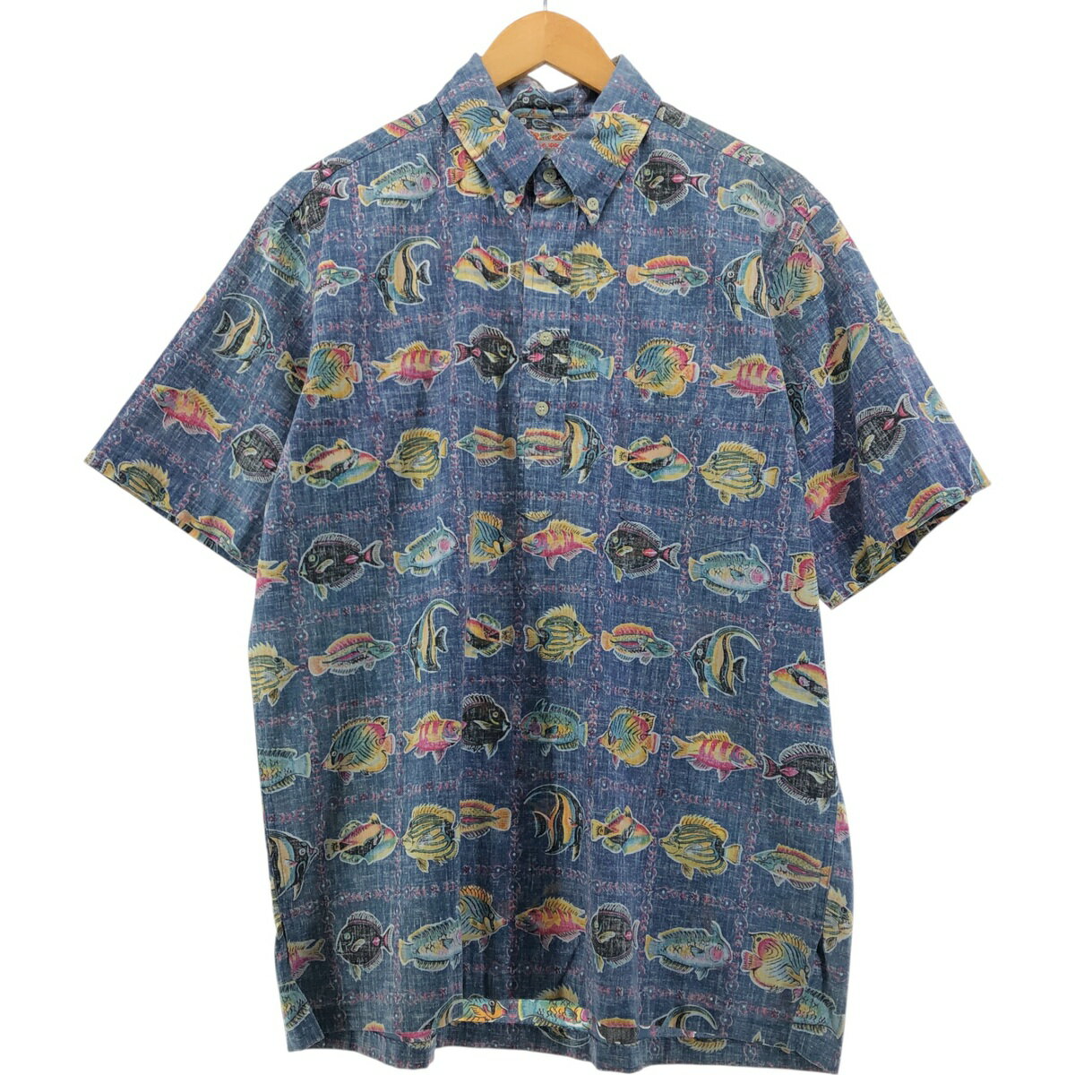 古着 レインスプーナー REYNSPOONER COMMEMORATIVE CLASSICS 魚柄 プルオーバー ボタンダウン ハワイアンアロハシャツ ハワイ製 メンズM相当 /eaa541984 【中古】 【250428】