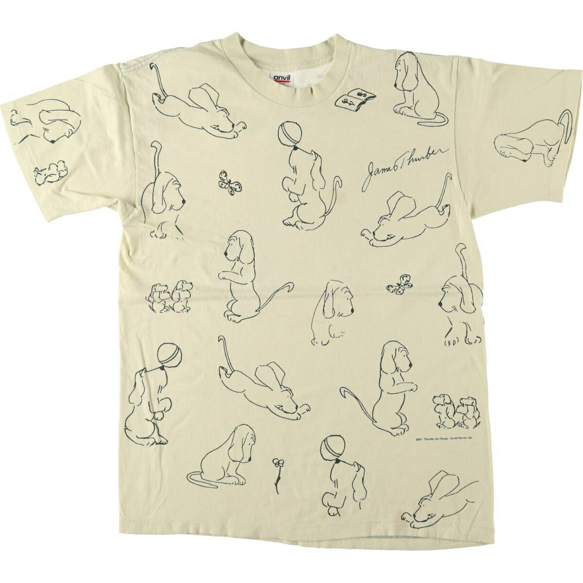 古着 90'S アンビル Anvil 犬柄 大判プリント プリントTシャツ USA製 メンズL相当 ヴィンテージ /eaa542295 【中古】 【250430】 【SS2603_50】