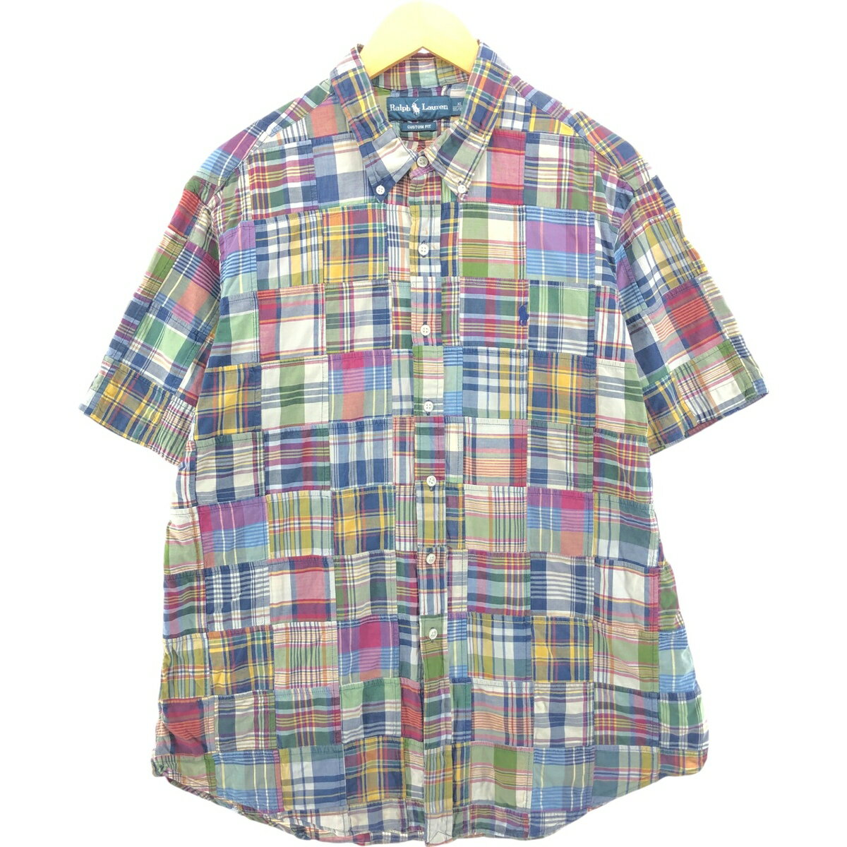 Rakuten - 古着 ラルフローレン Ralph Lauren CUSTOM FIT パッチワーク 半袖 ボタンダウン チェックシャツ メンズXL相当 /eaa542670 【中古】 【250426】 【SS2603_10】