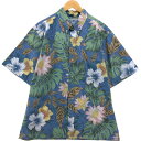 古着 90'S レインスプーナー 水着タグ ハイビスカス柄 花柄 リーフ柄 ボタンダウン アロハシャツ ハワイ製 メンズXL相当 ヴィンテージ /eaa543143 【中古】 【250504】