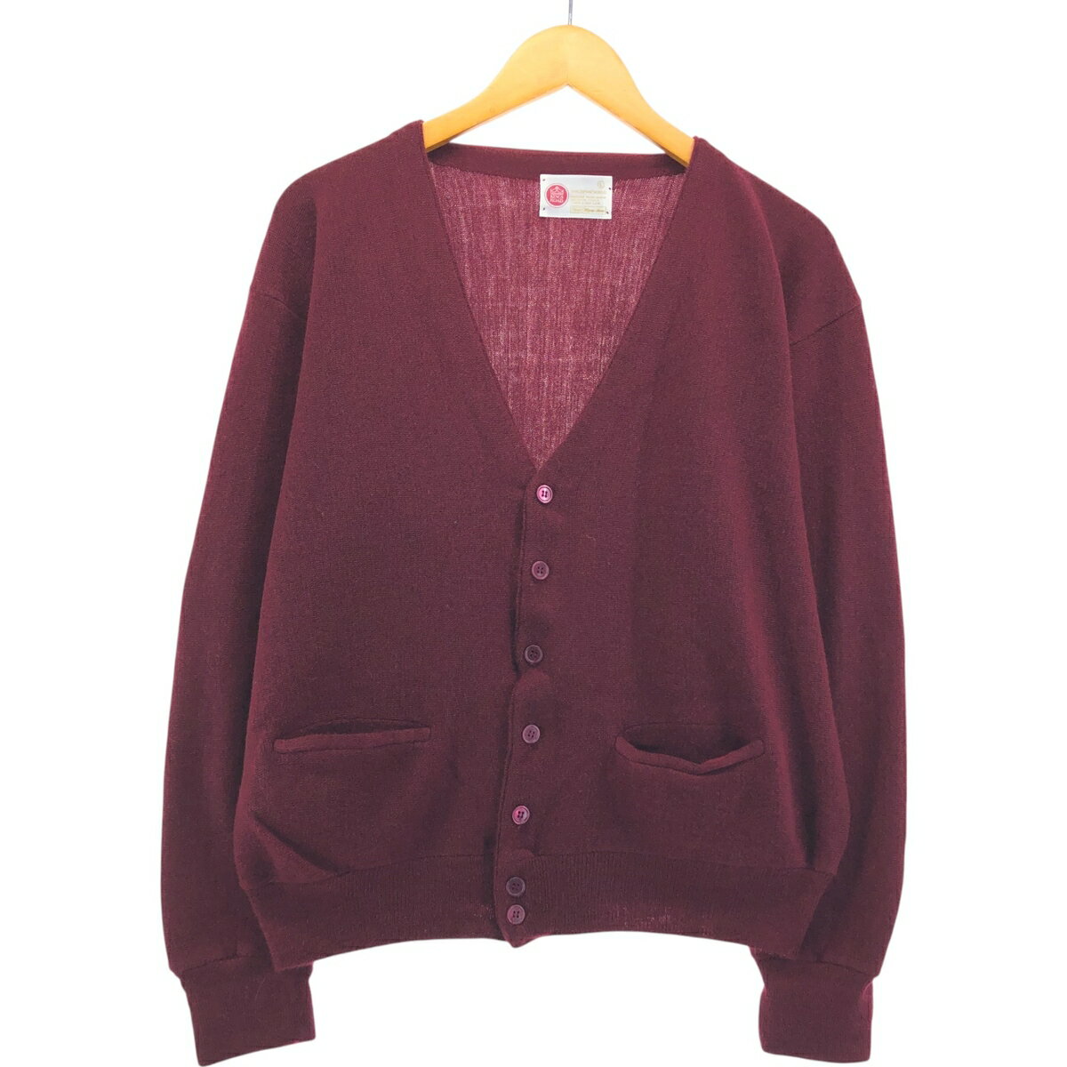 70s シアーズ ショールカラー アクリル ニット カーディガン レディース M 程/ ヴィンテージ セーター 羽織り ガウン 立体編み ナチュラル 70's Sears Knit Cardigan SIZE M 70年代 シアーズ アクリルニット