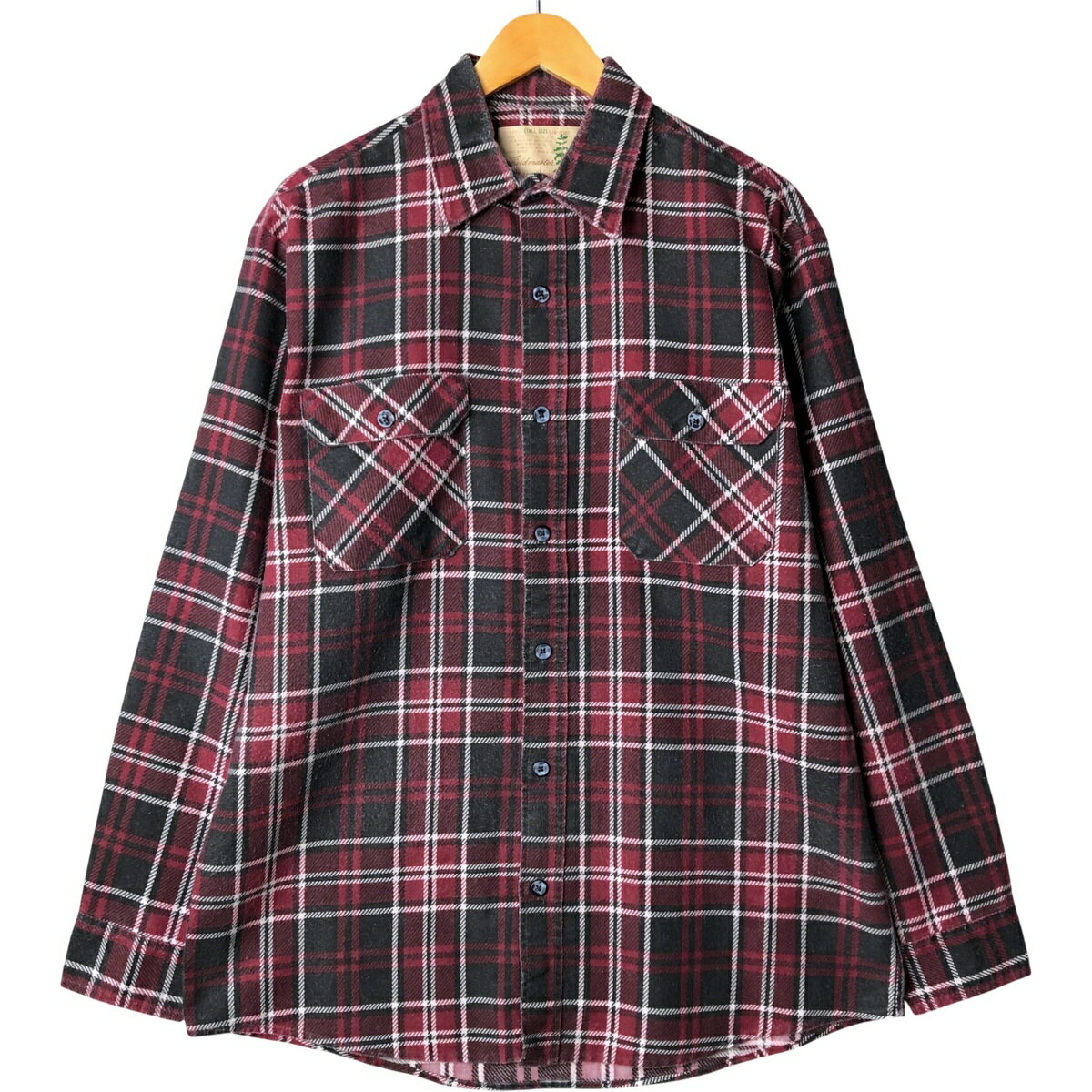 古着 70~80'S シアーズ Sears FIELDMASTER フィールドマスター 長袖 プリントネルチェックシャツ USA製..