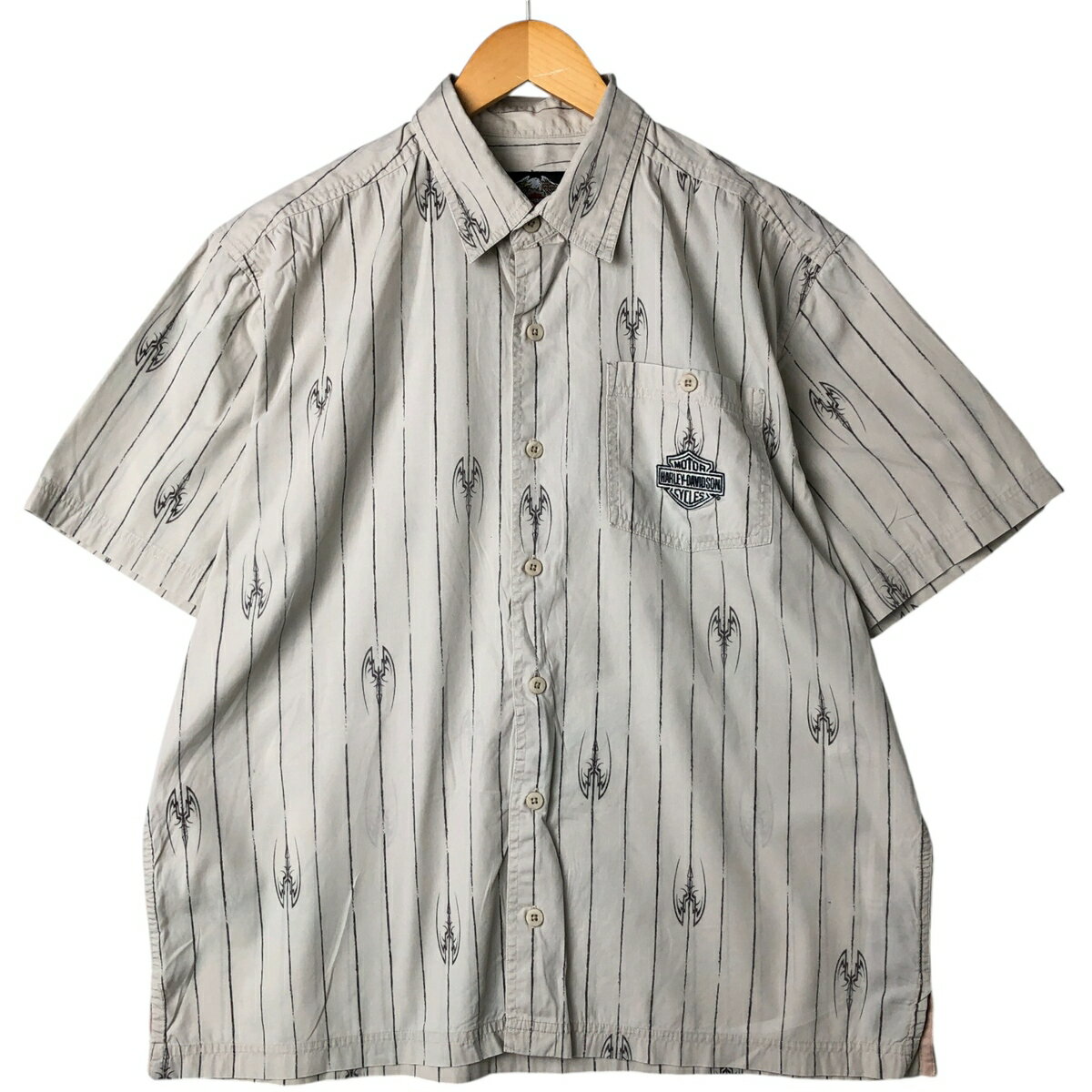 樂天商城 - 古着 ハーレーダビッドソン Harley-Davidson ストライプ柄 半袖 ワークシャツ メンズL相当 /eaa547701 【中古】 【250510】 【SS2603_30】
