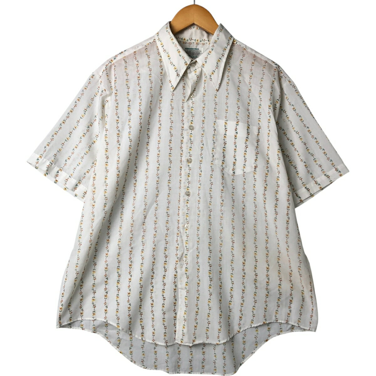 古着 70'S ケーマート Kmart PERMANENT PRESS 総柄 花柄 ストライプ柄 半袖 ポリコットンシャツ メンズXL相当 ヴィンテージ /eaa547757 【中古】 【250512】 【NL2503】 【SS2509_30】