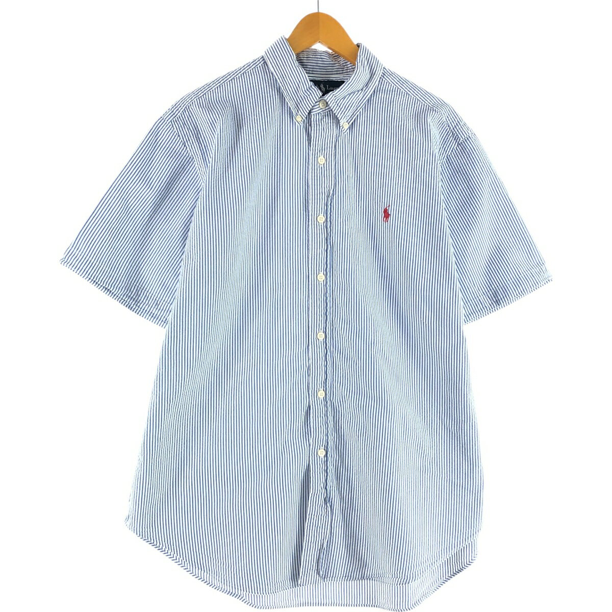 樂天商城 - 古着 ラルフローレン Ralph Lauren POLO by Ralph Lauren CLASSIC FIT シアサッカー 半袖 ボタンダウン ストライプシャツ メンズL相当 /eaa550534 【中古】 【250601】 【SS2603_10】