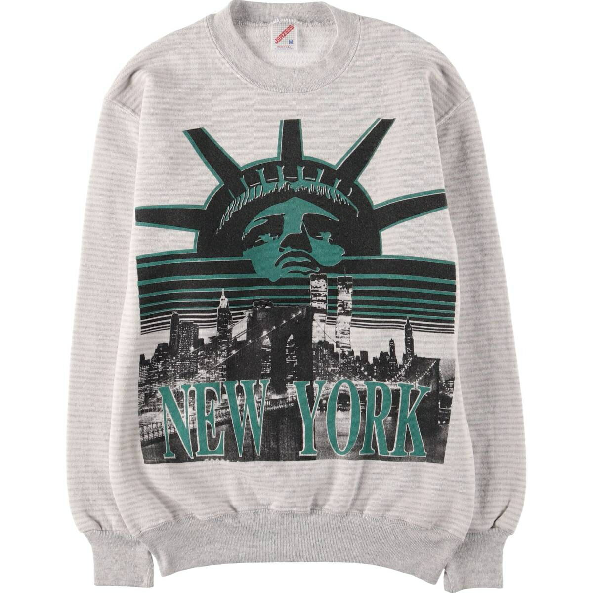 樂天商城 - 古着 90'S ジャージーズ Jerzees ボーダー柄 プリントスウェットシャツ トレーナー USA製 メンズM相当 ヴィンテージ /eaa550701 【中古】 【250525】 【SS2603_30】