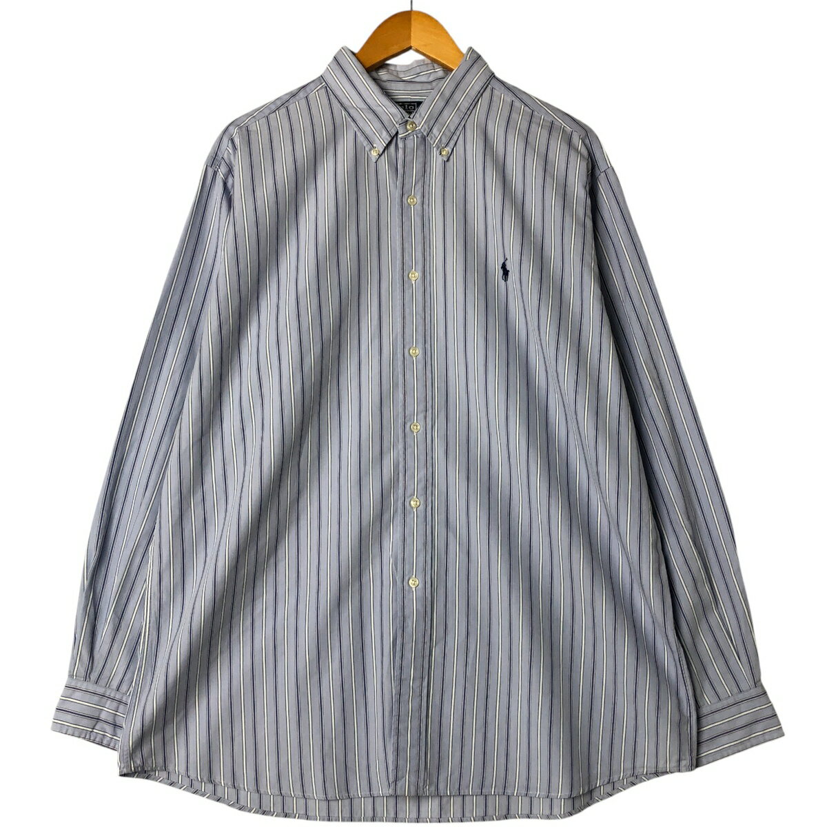 古着 ラルフローレン Ralph Lauren POLO by Ralph Lauren ELLINGTON 半袖 ボタンダウン ストライプシャツ メンズXL相当 /eaa551958 【中古】 【250606】 【SS2603_10】 ブルー系 春夏秋冬