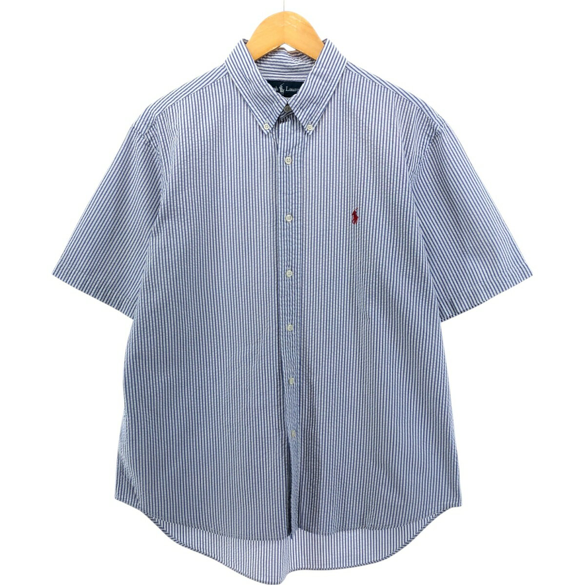 古着 ラルフローレン Ralph Lauren CLASSIC FIT シアサッカー 半袖 ボタンダウン ストライプシャツ メンズL相当 /eaa552720 【中古】 【250529】