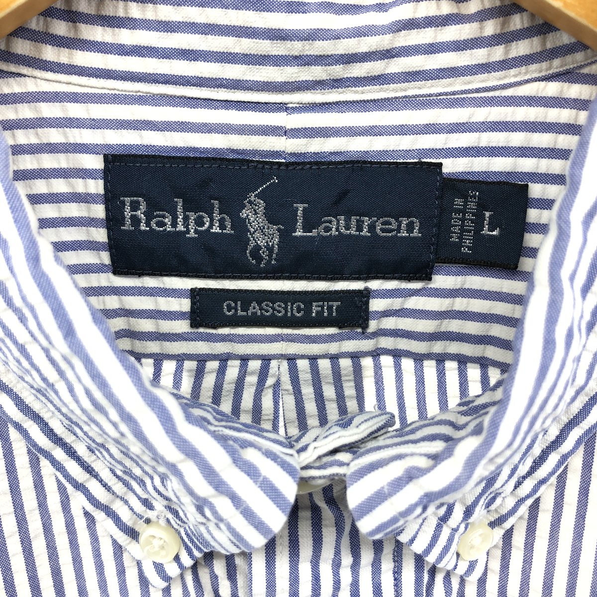 古着 ラルフローレン Ralph Lauren CLASSIC FIT シアサッカー 半袖 ボタンダウン ストライプシャツ メンズL相当 /eaa552720 【中古】 【250529】