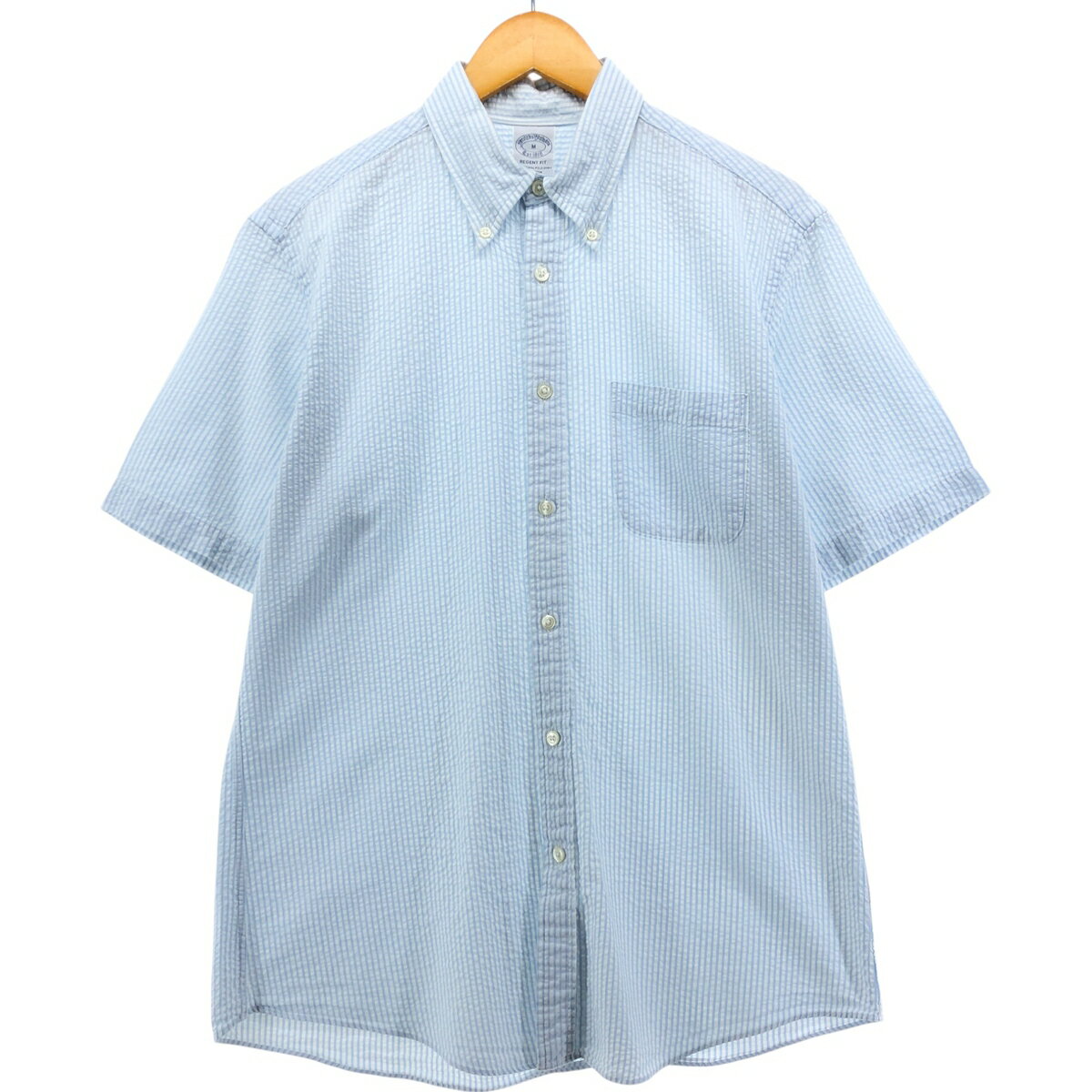 古着 ブルックスブラザーズ Brooks Brothers Est.1818 REGENT FIT シアサッカー 半袖 ボタンダウン ストライプシャツ メンズM相当 /eaa553805 【中古】 【250529】 【SS2509_30】