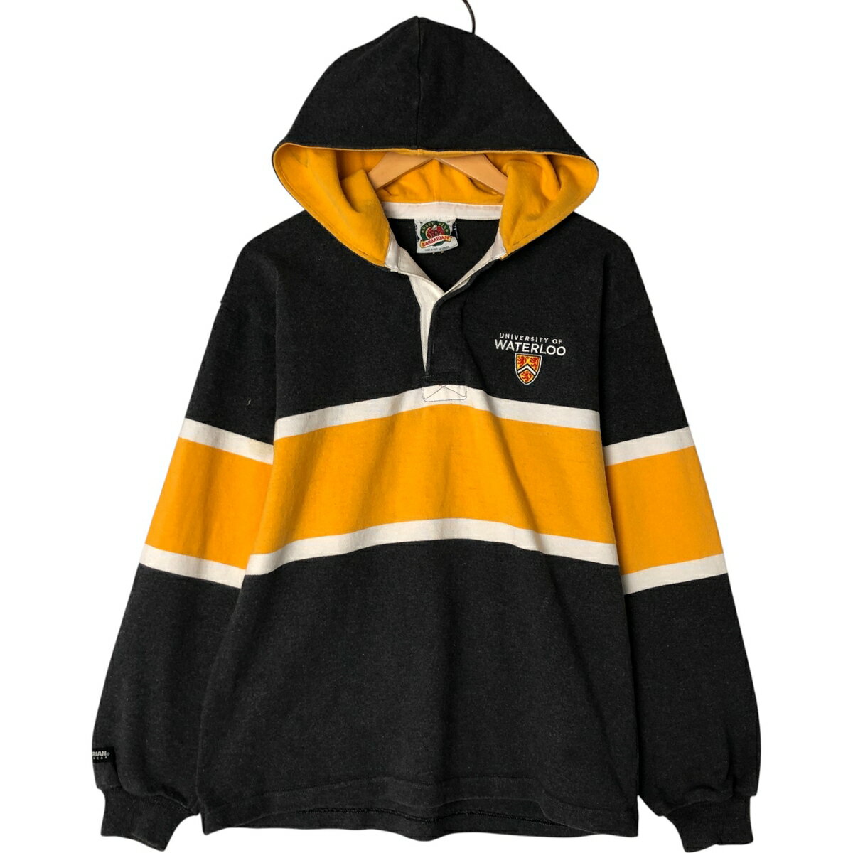 古着 バーバリアン BARBARIAN ボーダー柄 フード付き 長袖 ラガーシャツ カナダ製 メンズM相当 /eaa554551 【中古】 【250602】 【NL2503】 【SS2603_30】