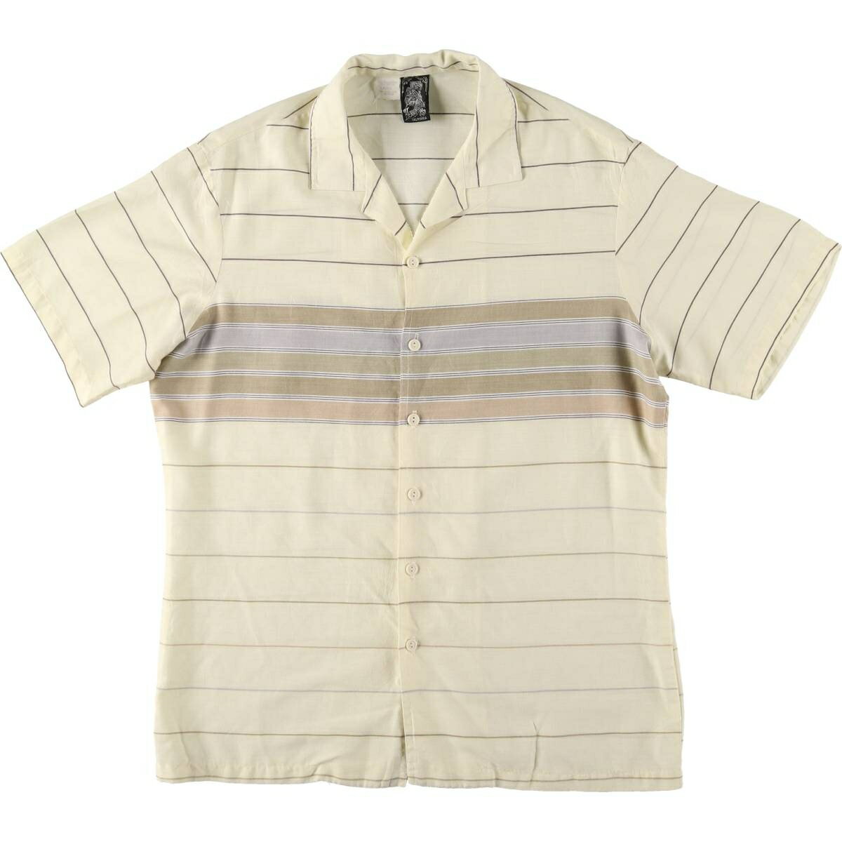 古着 80'S ケニントン Kennington ボーダー柄 半袖 オープンカラー ポリエステル×レーヨンシャツ ボックスシャツ メンズM相当 ヴィンテージ /eaa554576 【中古】 【250616】