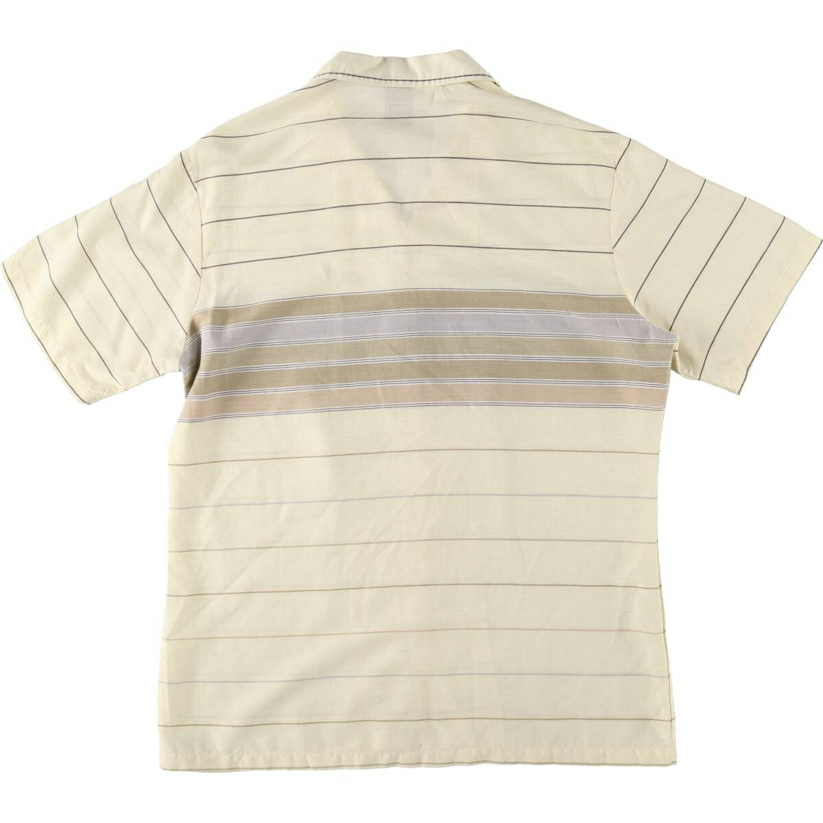 古着 80'S ケニントン Kennington ボーダー柄 半袖 オープンカラー ポリエステル×レーヨンシャツ ボックスシャツ メンズM相当 ヴィンテージ /eaa554576 【中古】 【250616】