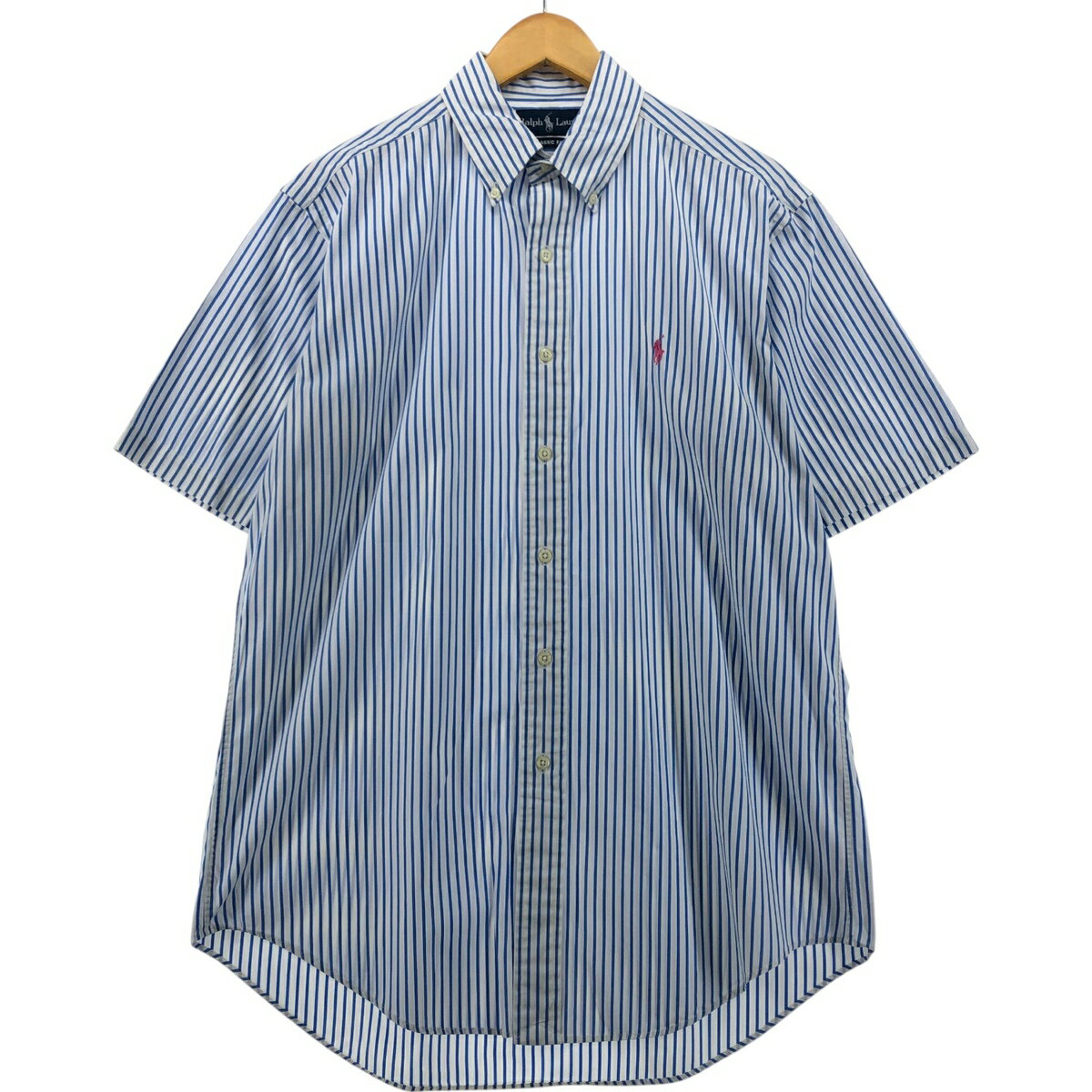 樂天商城 - 古着 ラルフローレン Ralph Lauren CLASSIC FIT クラシックフィット 半袖 ボタンダウン ストライプシャツ メンズM相当 /eaa555153 【中古】 【250607】 【SS2603_10】