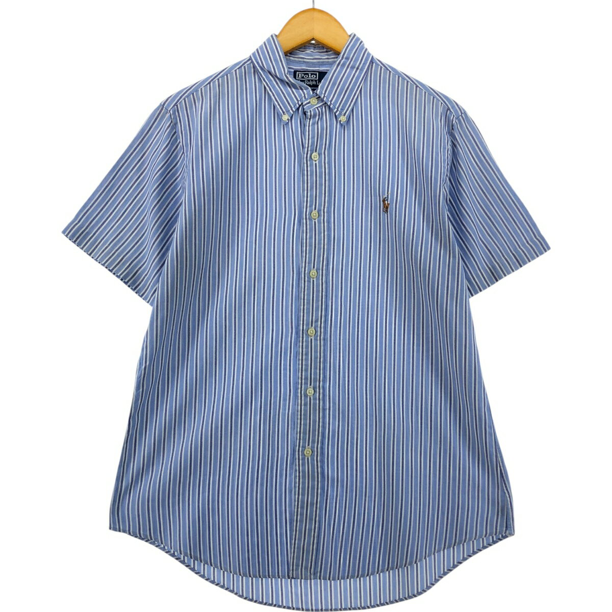 古着 ラルフローレン POLO by Ralph Lauren CUSTOM FIT マルチストライプ 半袖 ボタンダウン ストライプシャツ メンズM相当 /eaa555160 【中古】 【250607】