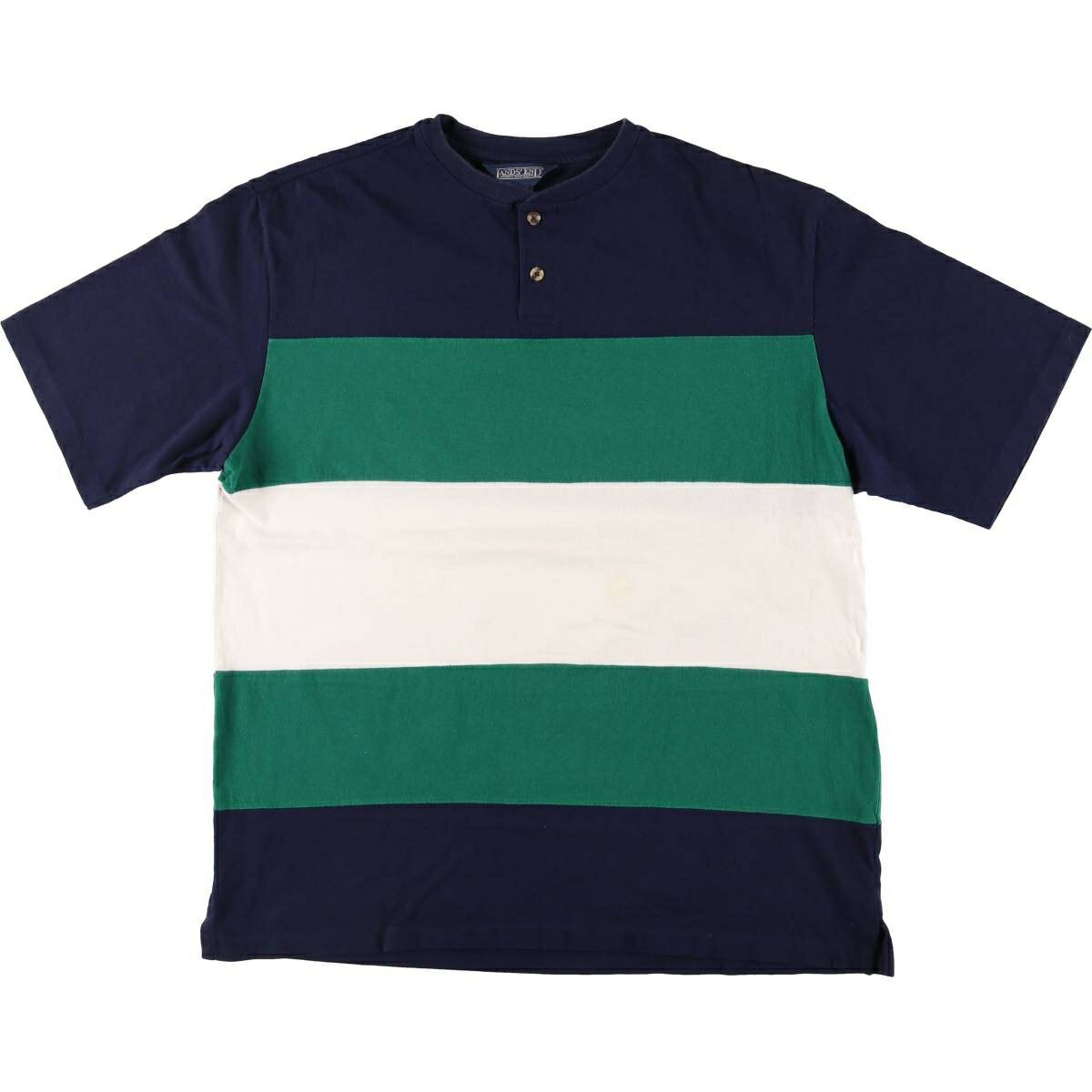 USA製　ランズエンド　ラガーシャツ　Lサイズ　パープル　ボーダー　アメカジ 90年代 LANDS' END ランズエンド マルチボーダー ラガーシャツ メンズ