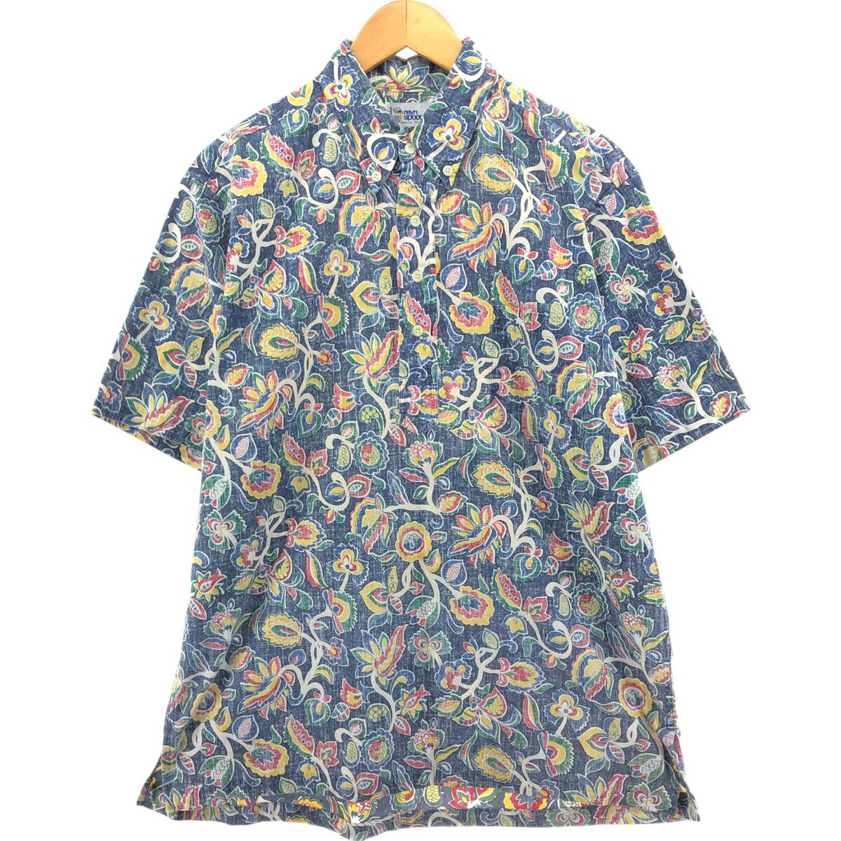 古着 90'S レインスプーナー REYNSPOONER 水着タグ ビキニタグ 総柄 ボタニカル柄 プルオーバー ボタン..
