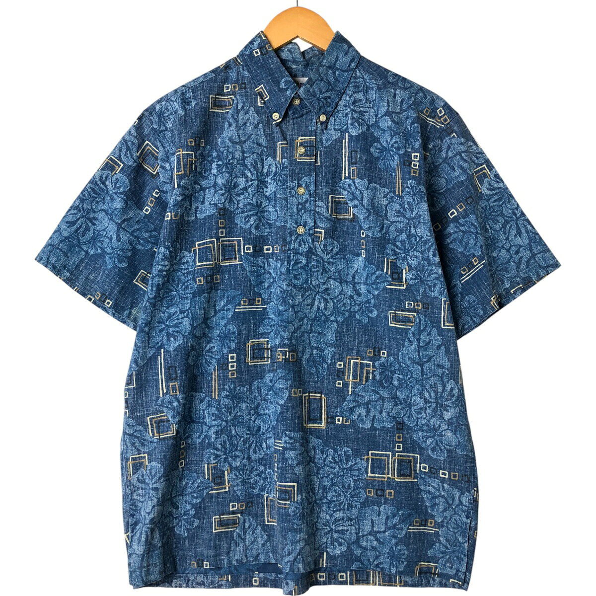 古着 90'S レインスプーナー REYNSPOONER 水着タグ ビキニタグ ハイビスカス柄 ボタンダウン ハワイアンアロハシャツ ボックスシャツ ハワイ製 メンズM相当 ヴィンテージ /eaa555627 【中古】 【250613】 【SS2603_10】