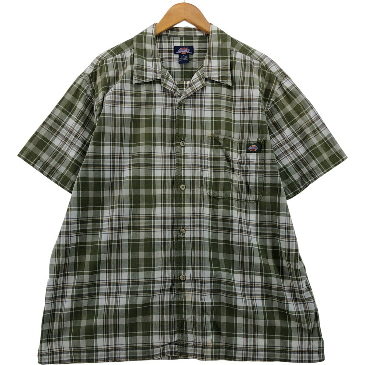 Rakuten - 古着 ディッキーズ Dickies チェック柄 オープンカラー 半袖 ワークシャツ ボックスシャツ メンズXL相当 /eaa555748 【中古】 【250607】 【SS2603_30】 カーキ系 春夏