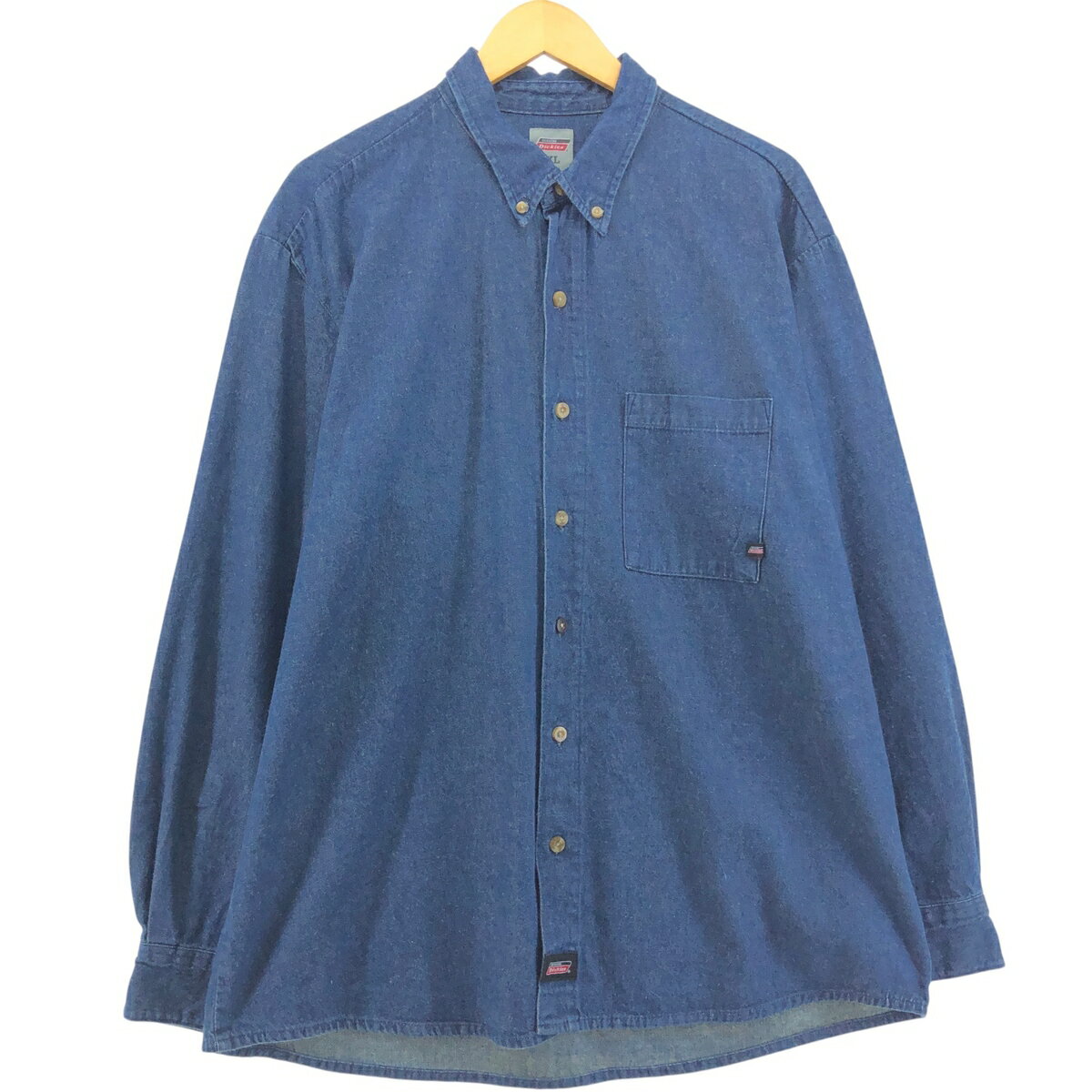 Rakuten - 古着 ディッキーズ Dickies バットダイ 長袖 ボタンダウンデニムシャツ メンズXL相当 /eaa555862 【中古】 【250616】 【SS2603_30】