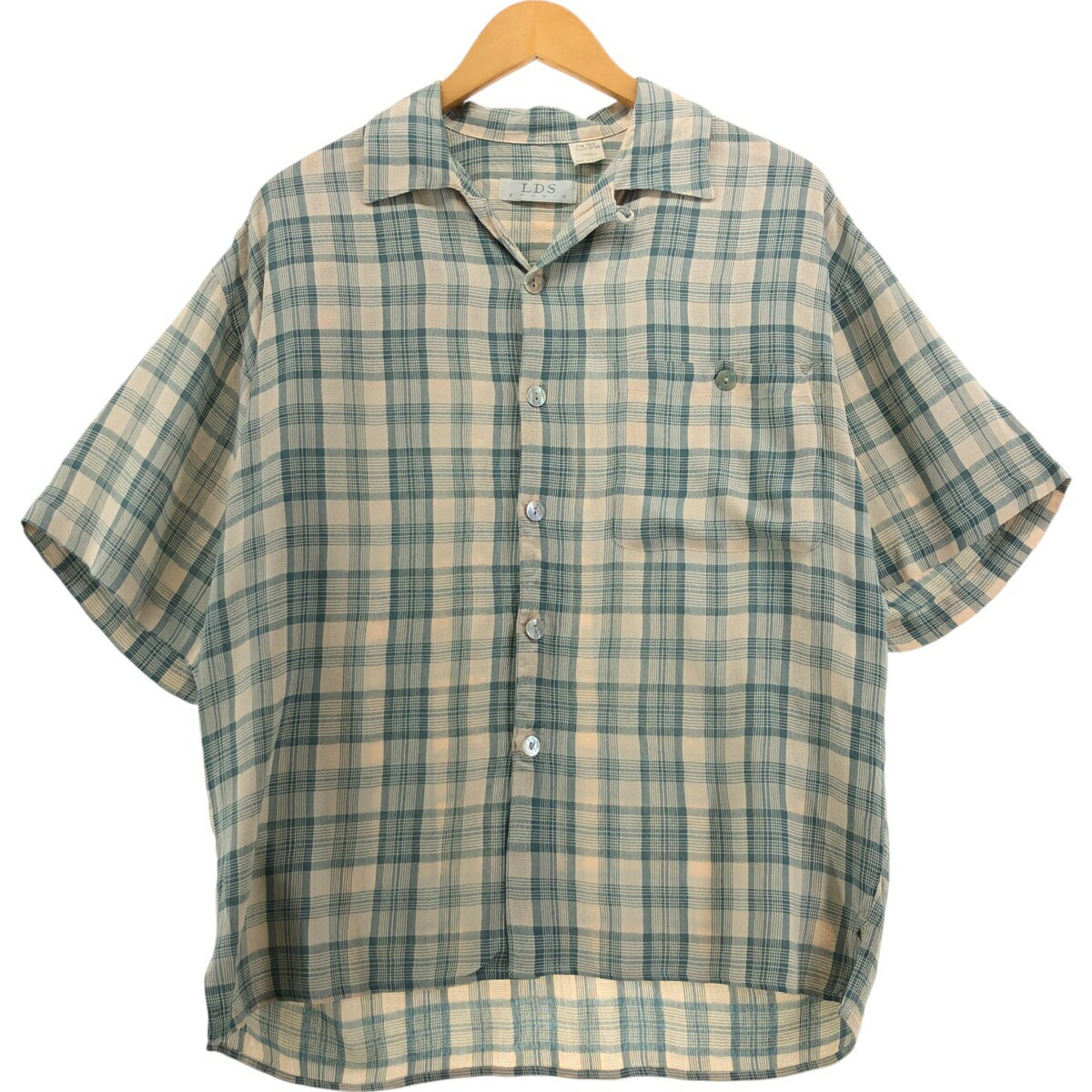 樂天商城 - 古着 80'S LDS オープンカラー チェック柄 半袖 リネンシャツ ボックスシャツ USA製 メンズL相当 /eaa555875 【中古】 【250609】 【SS2603_30】